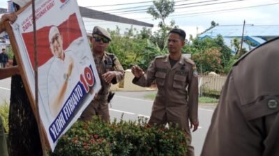 Satpol PP Pontianak Bongkar 400 Baliho Caleg yang Dipaku di Pohon