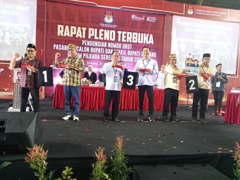 3 Paslon Cabup dan Cawabup Sintang 2024 Ikut Pengundian Nomor Urut
